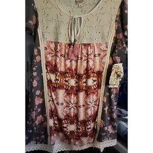 OneWorld Blouse Womens Medium Boho Peasant Top Multicolor Festive A97 Nwt